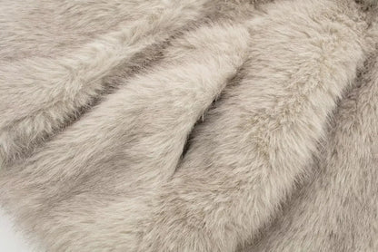HH Women Fashion Cropped Faux Fur Jacket Coat Long Sleeve Front Snap-button Female Outerwear Chic Lapel Collar Thick Coat