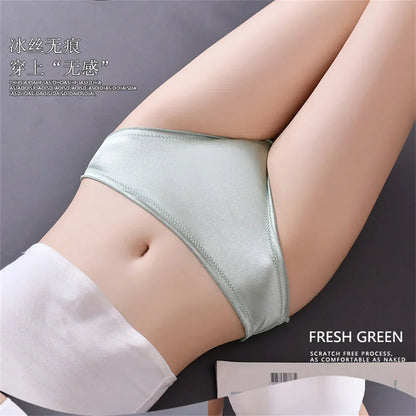 Ladies Frill Trim Satin Ice Silk Seamless No Show Underwear Invisible Briefs Plus Size Women's Panties S/M/L/XL