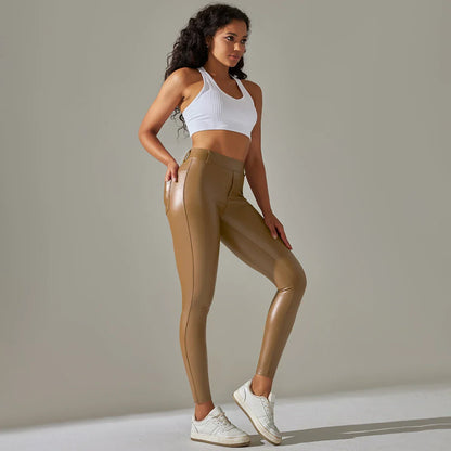 PU Leather Leggings Women Sexy Scrunch Butt Leggings Girls Faux Leather Pants High Waist Push Up Casual Leggings 6 Color