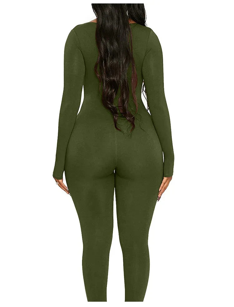 Spring and Summer New Women's Jumpsuit Long Sleeve Solid Color Skinny Jumpsuit Fashion Sports Fitness Jumpsuit Pullover