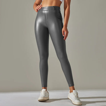 PU Leather Leggings Women Sexy Scrunch Butt Leggings Girls Faux Leather Pants High Waist Push Up Casual Leggings 6 Color