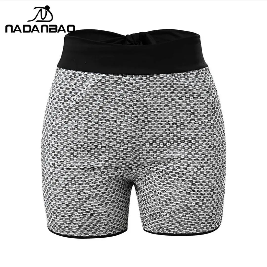 Nadanbao Sexy Checkered High Waist Peach Hip Yoga Pants Honeycomb Fitness Shorts Back Waist Bow Three-Point Yoga Shorts 2025