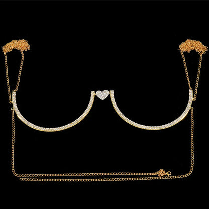Stonefans Heart Rhinestone Chest Bracket Body Jewelry Bra Chain For Women Chain Top Bikini Halter Bra New Banquet Breast Support