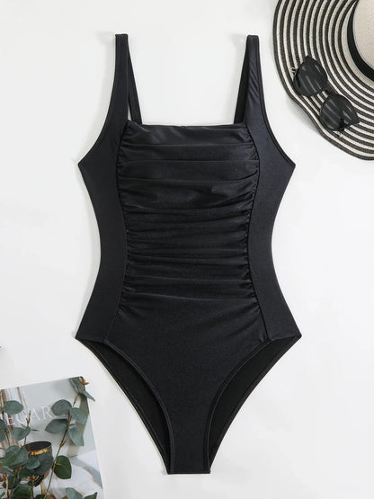 2025 New Pleated One Piece Swimsuit For Women Push Up Swimwear Female Bodysuit Monokini Plus Size Bathing Suit Summer Beach Wear