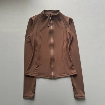 Quick Dry Stand Up Collar Fitness Jacket For Women Slim-Fit Zipper Yoga Wear Long Sleeve Breathable Running Sports Cycling Top