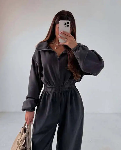 Zekye Woman Clothing New Fashion Long-sleeved Jumpsuit Women's Casual Semi-open Elastic Waist Jumpsuit Elegant Woman Jumpsuit
