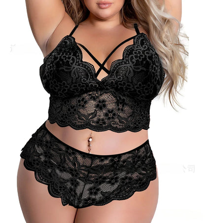 Plus Size Bra Sexy Lingerie Women Lace Embroidery Bra & Brief Sets Underwear Sleepwear Pajamas Exotic Set Sexy Costume  Erotic