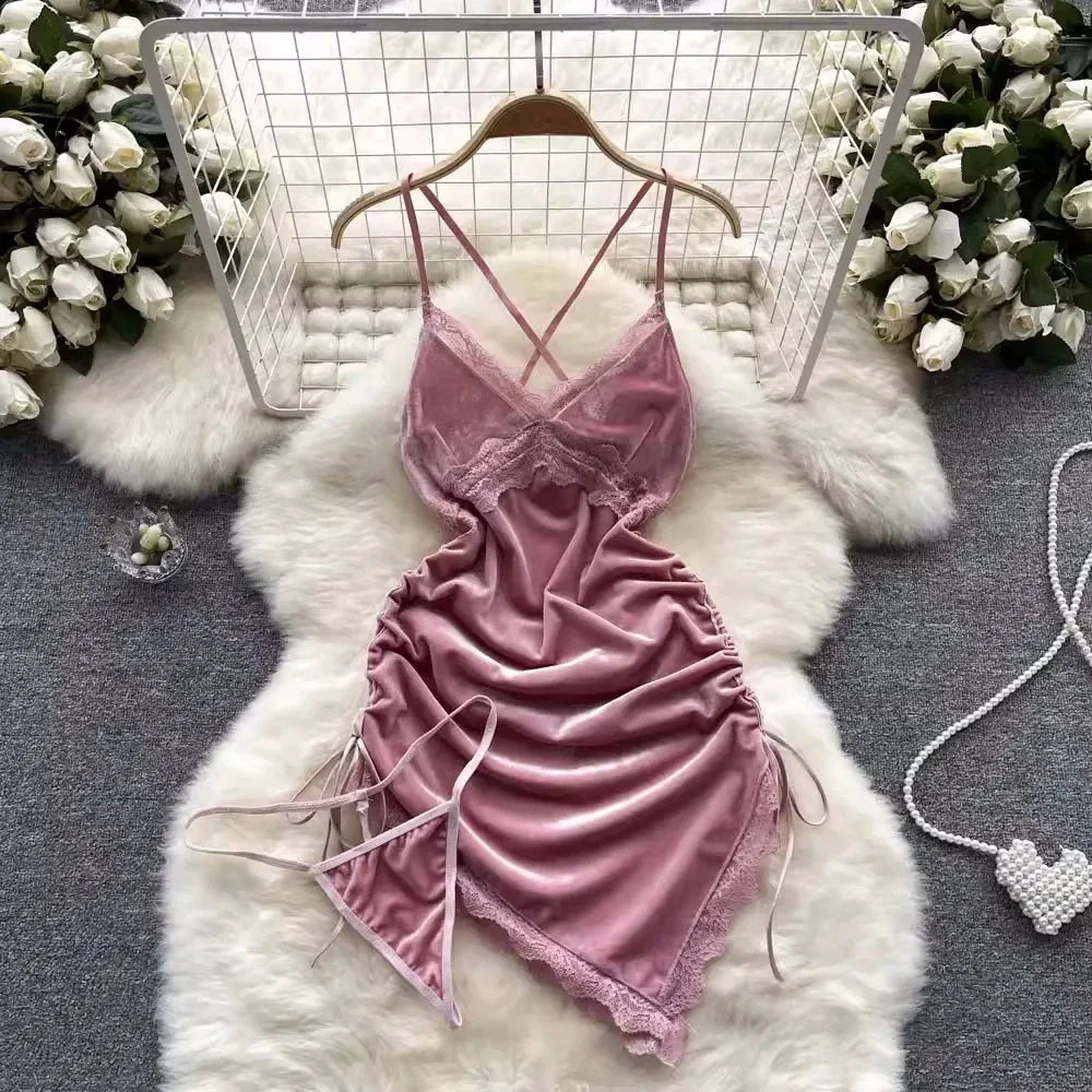 Sexy Lace Gauze Patchwork Strap Bodysuit Hollow Sleeveless Slim backless Women Erotic Lingerie Hotsweet Bow Night Maid Cosplay