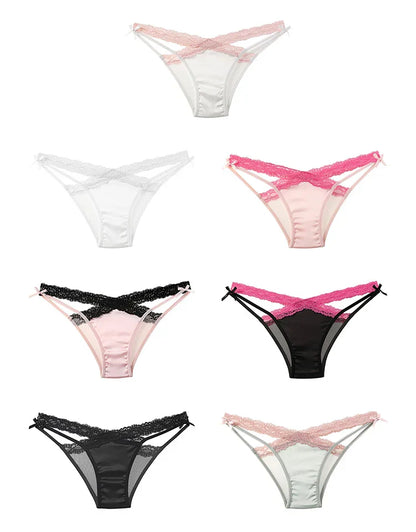CINOON Women Sexy Lingerie G String Lace Panties Femal Low-waist Cross Bandage Transparent Temptation Underwear Comfort Intimate