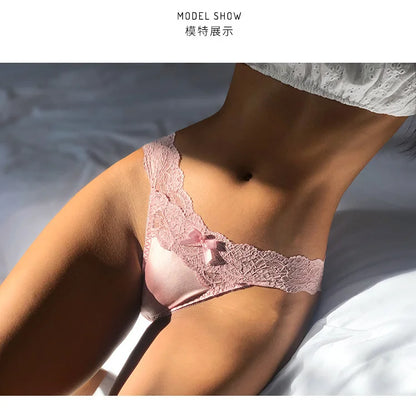 SP&CITY Satin Lace Sexy Women's Underwear Low Waist Transparent Hollow Out Panties Breathable Soft Seamless Briefs Lingerie