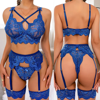 Sexy Erotic Lingerie Women Bra And Panty Garters 3pcs See Through Lingerie Sets Sexy Women's Underwear Set Sexy Costumes