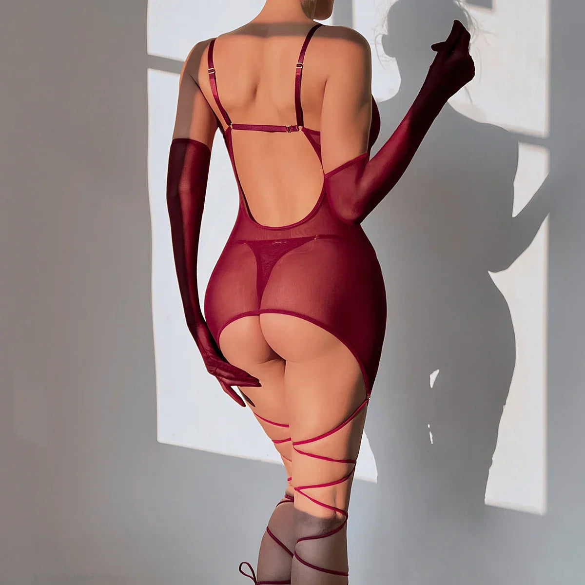 Yimunancy Sheer Mesh Lingerie Set Women 4-Piece Backless Sexy Dress Sexy Erotic Solid Brief Underwer Set Nightwear
