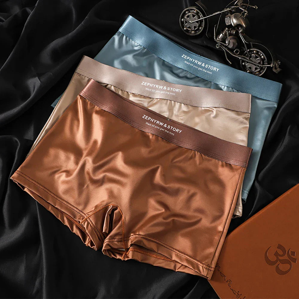 3PCS/Pack Luxury Ice Silk Satin-like Women's Panties 3D Double-layer Breathable Mesh Crotch Underwear Soft Smooth Safety Briefs