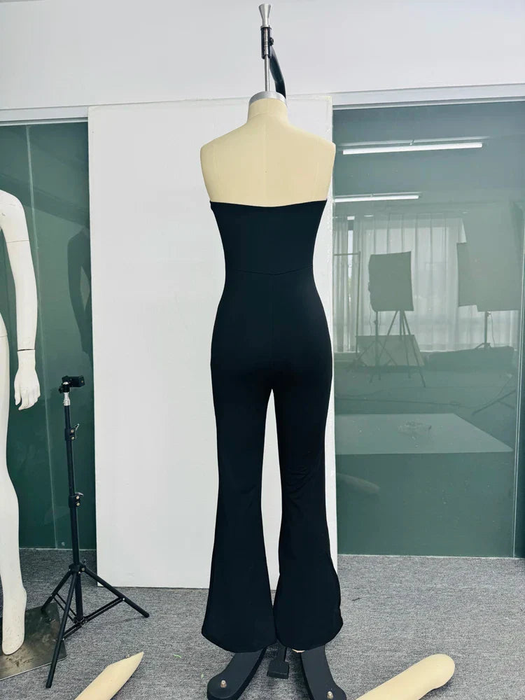 Women's Corseted Jumpsuit Simple solid colour Slim models Hip lifting design Fashion Single Piece Flared Pants