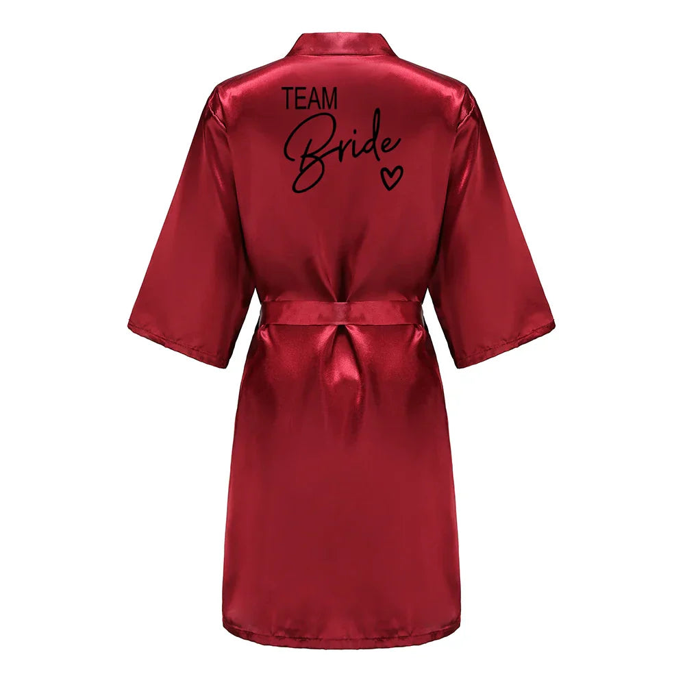 Wedding Party Team Bride Robe With Black Letters Kimono Satin Pajamas Bridesmaid Bathrobe SP003
