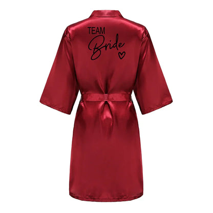 Wedding Party Team Bride Robe With Black Letters Kimono Satin Pajamas Bridesmaid Bathrobe SP003