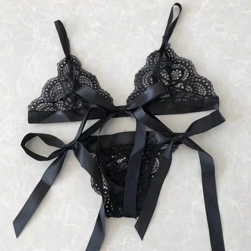 Sexy Lace Bra Brief Set Lingerie Set Women Underwear Transparent Bra Panties Sets Female Red Ultra-thin Unlined Underwear Set