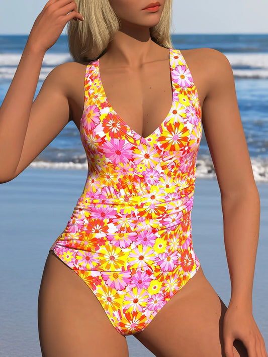European and American Fashion Women's Water Sports Beach Outdoor Full-Body Print One-Piece Swimsuit for Women