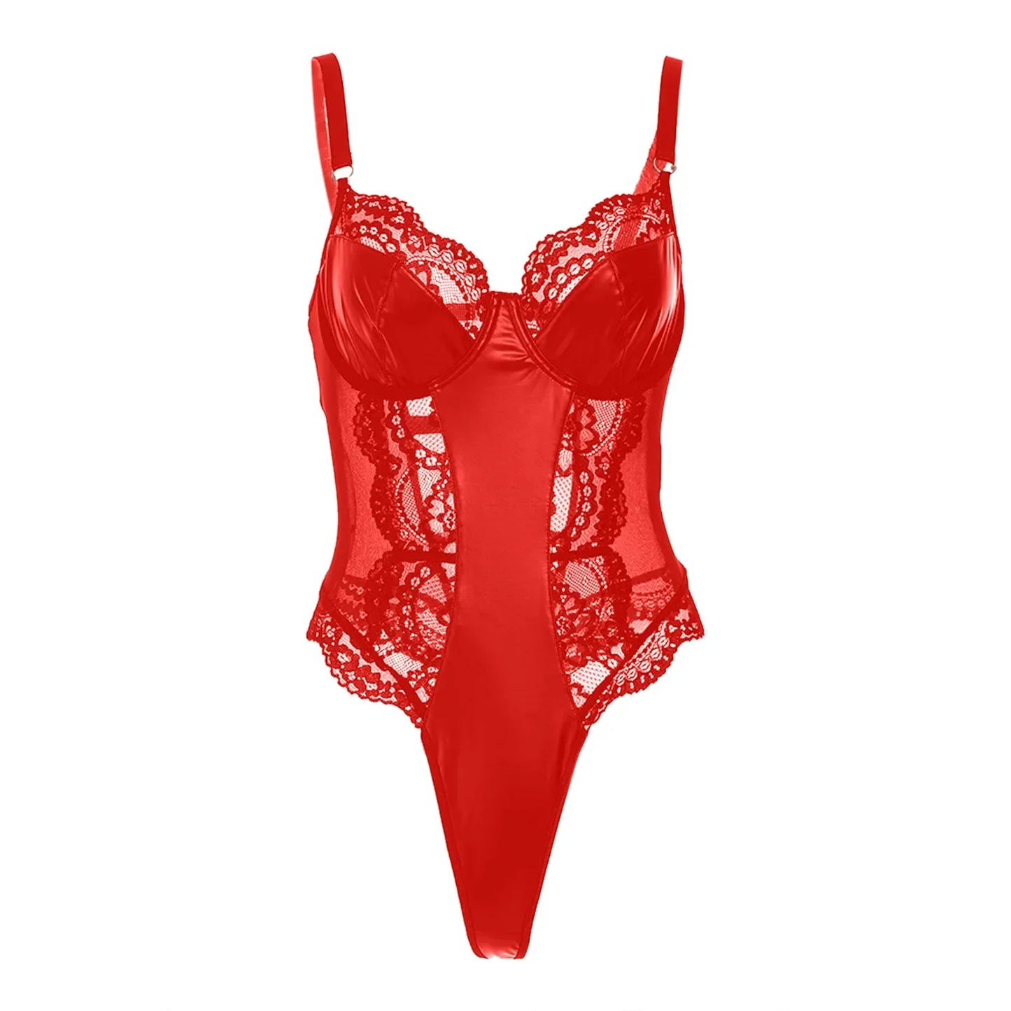 Leather Mesh Patchwork Bodysuit Women Jumpsuit Sexy V Neck Teddy Babydoll Suspender Bodysuit Sexy Underwear Lingerie Catsuits