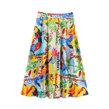 HH Women 2 Piece Set Sexy Sleeveless Backless Print Buttons Mini Sling Top+Elegant High Waist Buttons Beach Midi Skirt