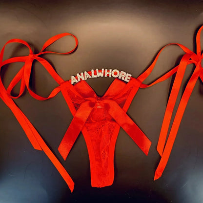 Custom Name Thongs Name Underwear Sexy Lace Red Panties Personalized G-Strings Lingerie Underwear Daddy Thongs Hotwife Gifts