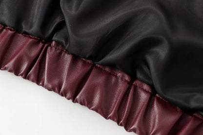 HH Wine Red Faux Leather Jakcet Fashion Outerwear Thicken Zipper Lapel Pu Coats Autumn Winter Streetwear Ladies Tops Women