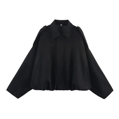 Women's Bomber Jackets Coats Fashion Turn-down Collar Long Sleeve Loose Coats Vintage Female Outerwear Chic Tops