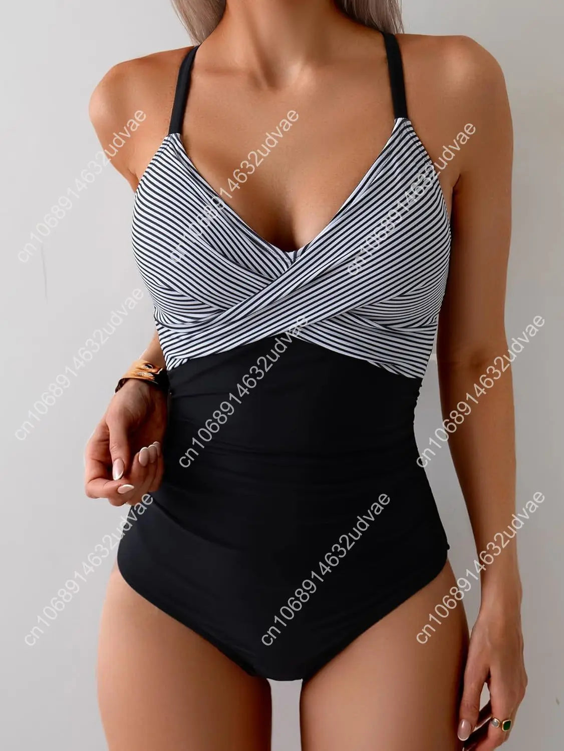 B2prity Women's One Piece Swimsuits Tummy Control Front Cross Bathing Suits Tie Back Slimming V Neck Swimwear