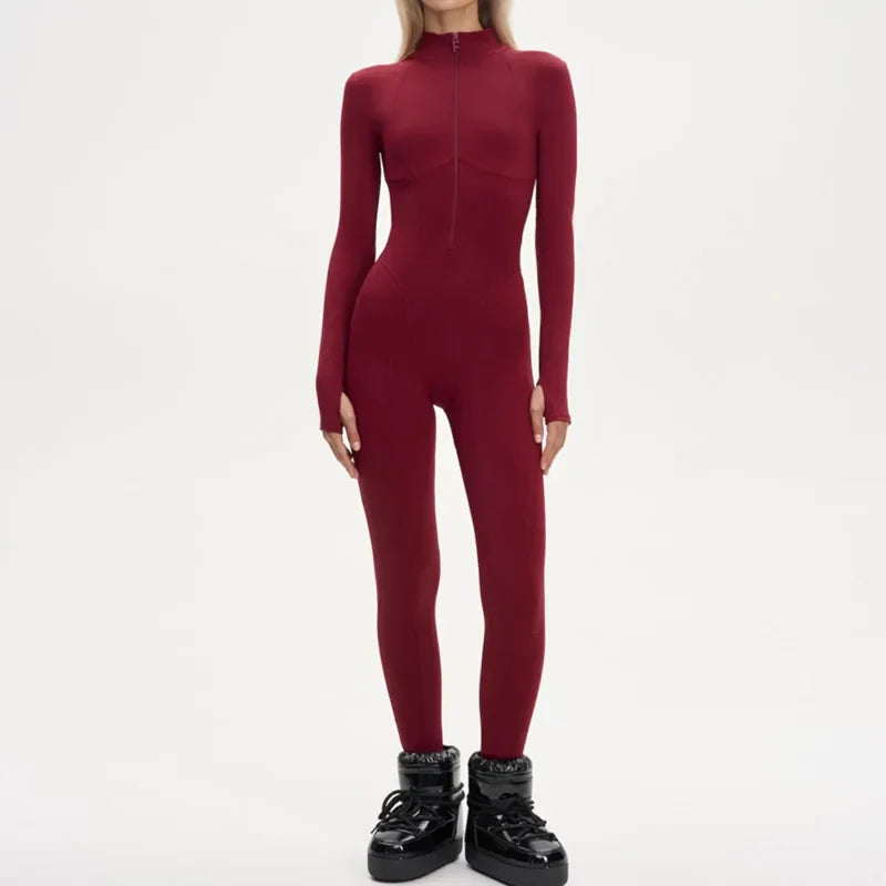 Casual Solid Tassels Women's Ski Suit Zippers Fur Hooded Slim High Waist Lady Jumpsuits 2025 Winter Fashion Female Warm Skiwear