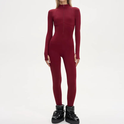Casual Solid Tassels Women's Ski Suit Zippers Fur Hooded Slim High Waist Lady Jumpsuits 2025 Winter Fashion Female Warm Skiwear