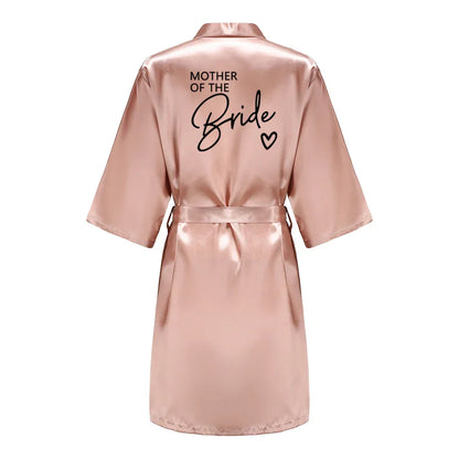 Wedding Party Team Bride Robe With Black Letters Kimono Satin Pajamas Bridesmaid Bathrobe SP003