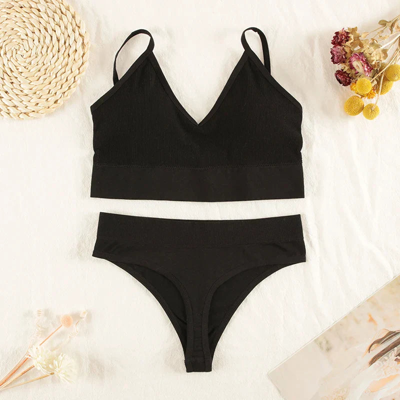CHRLEISURE Women Underwear Set Wireless Lingerie Panties Bra Sexy G-String Seamless Tank Crop Top Brassiere New