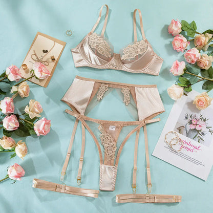 Ellolace Fancy Lingerie Floral Lace Ensemble Brazilian Underwear Attractive Chest Suspenders Sexy Hot Sissy Outfit