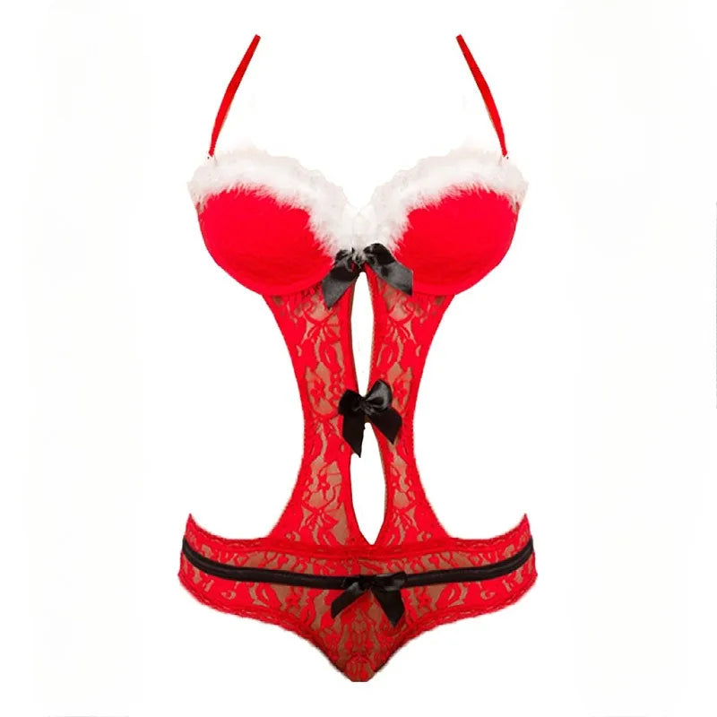 Christmas Party Costume Sexy Lingerie Bra Skirt Suit Lace Sexy Sleepwear Women Sexy Red Lingerie Santa Cosplay Erotic Costumes