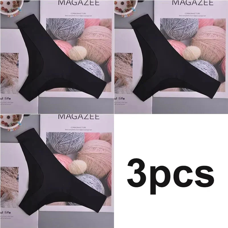 3PCS  Panties Women Ice Silk Underwear Low Waist V-Waist Briefs Cotton Crotch Breathable Quick-Drying Sports Underwear
