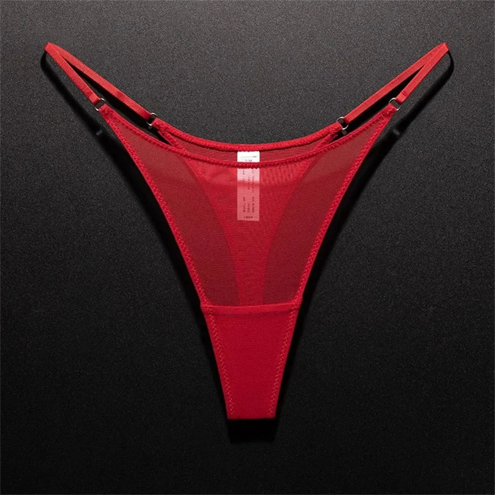High Slit Women Seamless Thong Ultra-thin Mesh Sexy Underwear Transparent Gauze Sports Fitness G-string Plus Size