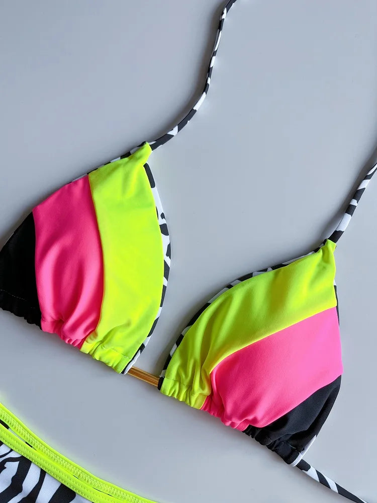 RUOTONGSEPT 2023 Sexy Spliced Swimsuit Women Swimwear Tiger Stripe Print Micro Bikini Set Brazilian Biquinis Beach Bathing Suit