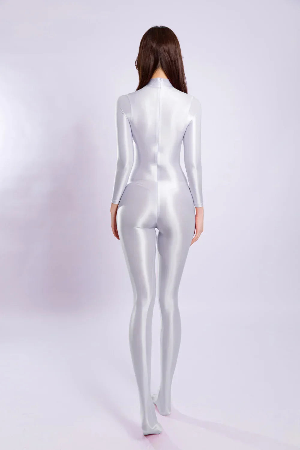 M XL Unisex Shiny Catsuit Bodystocking Long Back Zipper Open Crotch Bodysuit Tights Leotard Conjoined Unitard Jumpsuit Teddies