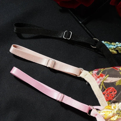 Floral Embroidery Lace Bras Set Women Sheer 2-Piece Sexy Bra + Panties Lingerie Fashion Underwear Set Intimates