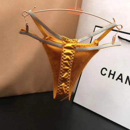 Sexy Silk Satin Thongs Hollow Out Fashion Solid Color Panties Cotton Crotch Low Waist Breathable Pure Color Women's Underwear