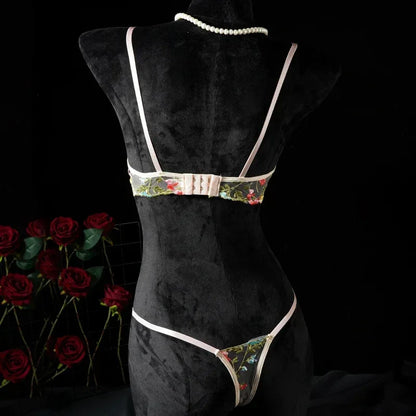 Floral Embroidery Lace Bras Set Women Sheer 2-Piece Sexy Bra + Panties Lingerie Fashion Underwear Set Intimates