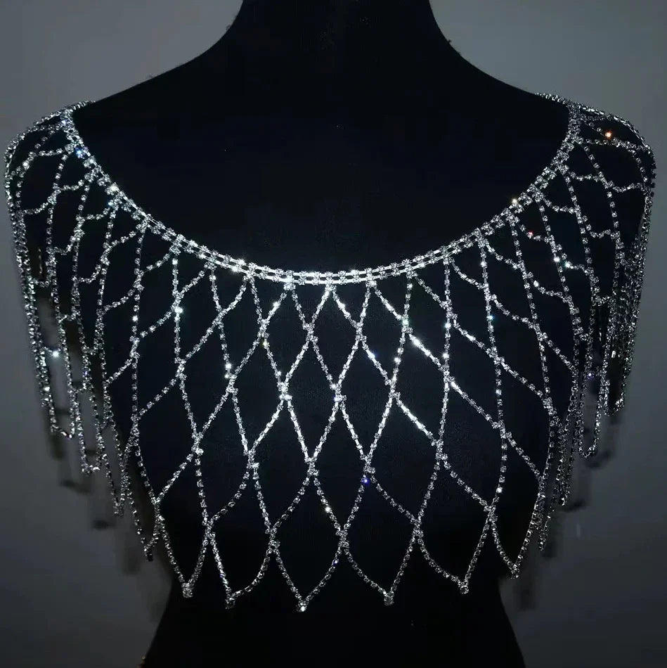 Fashion Sexy Mesh Crystal Bra Chain Jewelry Exquisite Luxury Banquet Party Rhinestone Chest Chain Body Jewelry Accessories