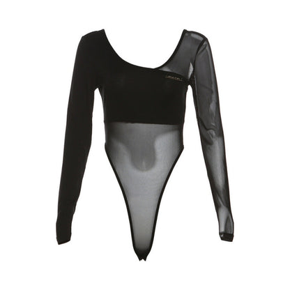 Black See Through Bodysuit Lingerie Sexy Long Sleeve Lenceria Femenina V-Neck One-Pieces Body Feminino Backless Tops For Women