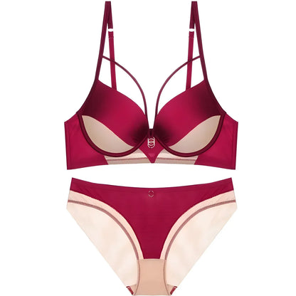 Skeleton Solid Color Plus Size CD Size Lingerie SuitPush Up Bra Set Adjustable Brassiere With Comfort Panties
