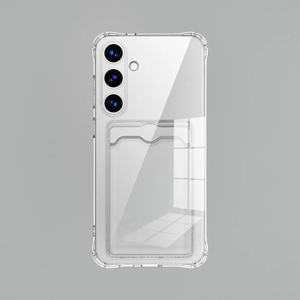 Transparent Card Slot Silicone Case For Samsung Galaxy S26 S25 Edge S24 S23 S22 S21 Plus Note 20 Ultra S20 FE Protection Cover
