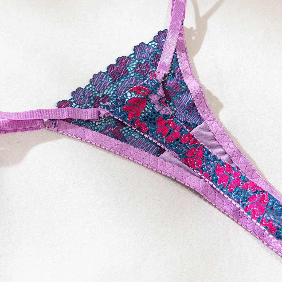 Aesthetic Floral Erotic Lingerie Set with Multi-color Lace Deluxe Comfortable Underwear with Thong