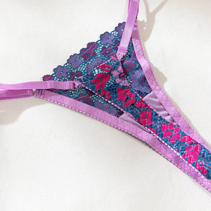 Aesthetic Floral Erotic Lingerie Set with Multi-color Lace Deluxe Comfortable Underwear with Thong