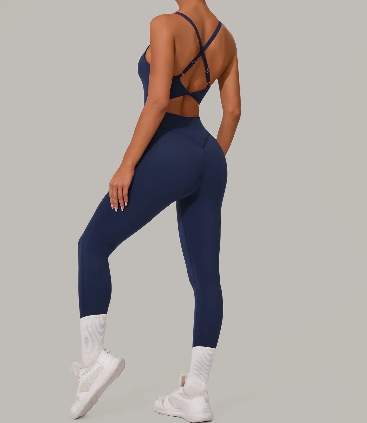 Sexy Hollow Cross Backless Sporty Tight Jumpsuit Woman Sportswear Summer One Pieces Outfit Gym Fitness Overalls Yoga Jump Suit
