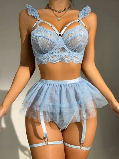 Hot Bra Set See Through Sexy Lingerie Outfit Fine Lace Underwear Fancy Bilizna Set Attractive Sexy Lingerie Set