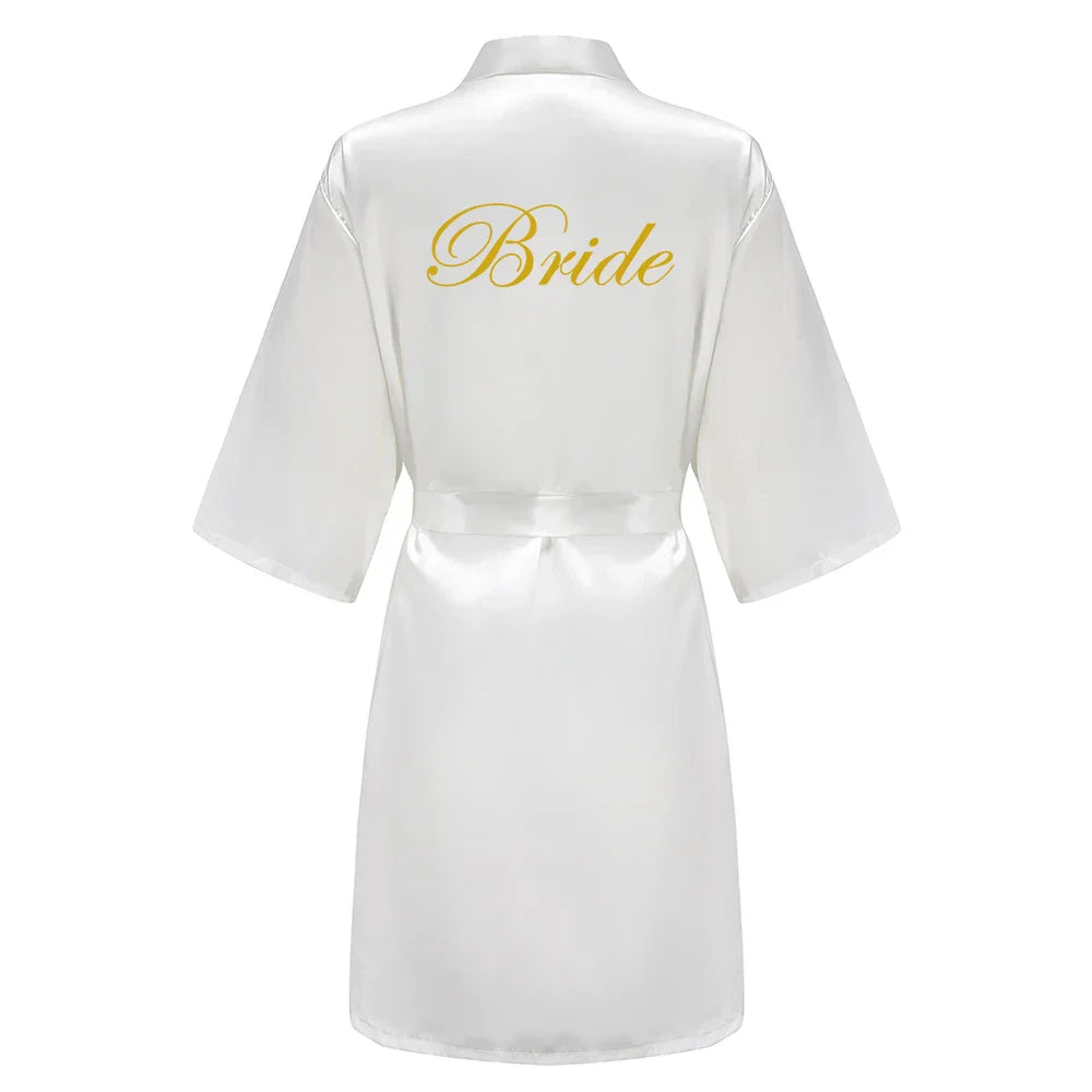 Wedding Party Team Bride Robe With Black Letters Kimono Satin Pajamas Bridesmaid Bathrobe SP003